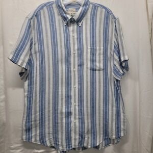 J Crew Baird McNutt Irish Linen Mens XL Blue Striped Short Sleeve Buttons Shirt